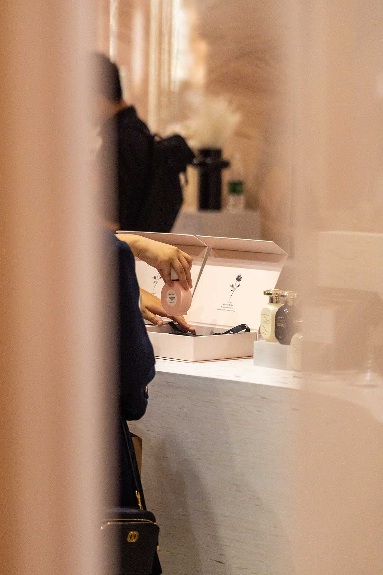 Product samples displayed on booth counter at CBE