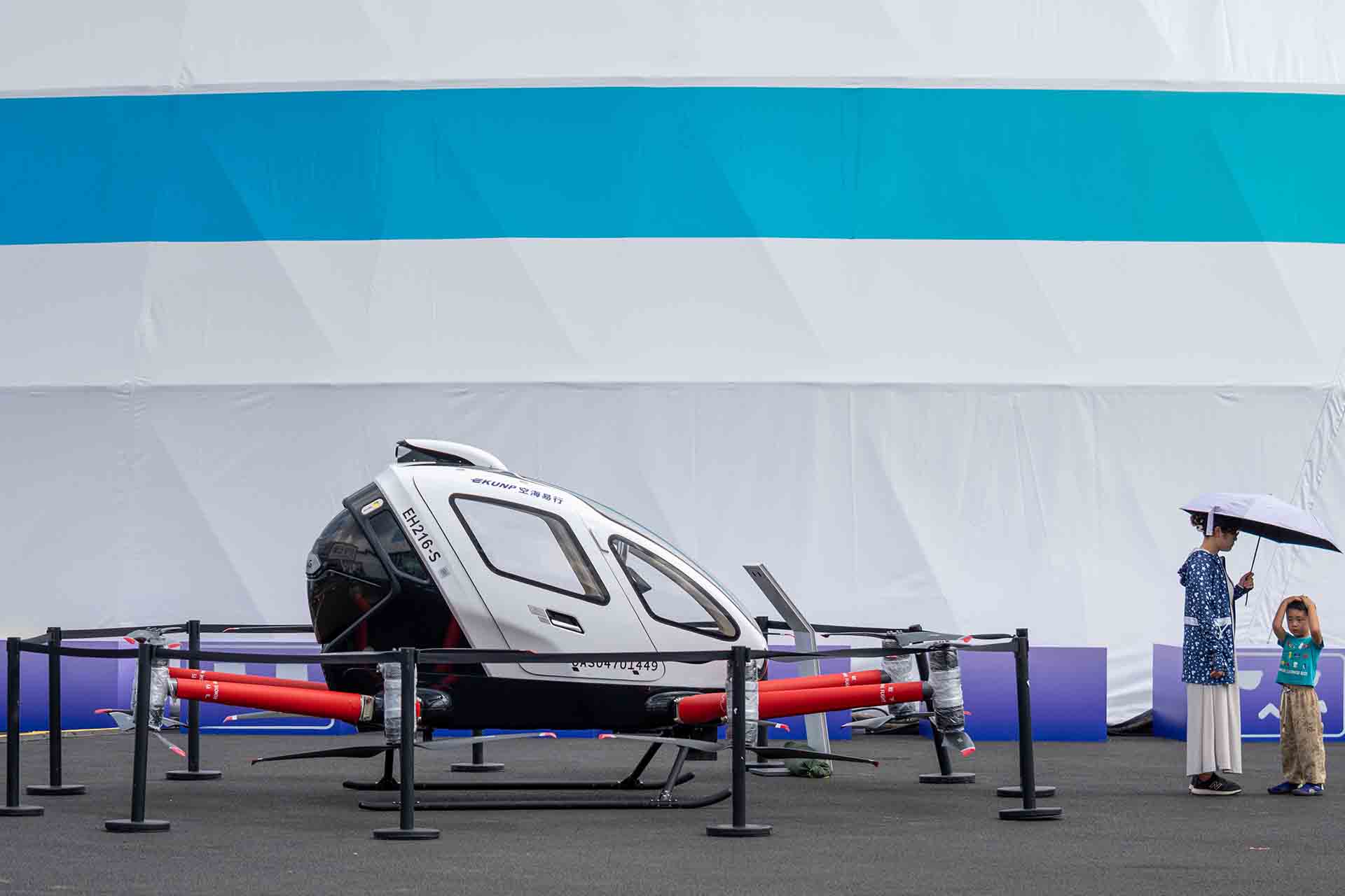 Flying aircraft showcased at the event venue