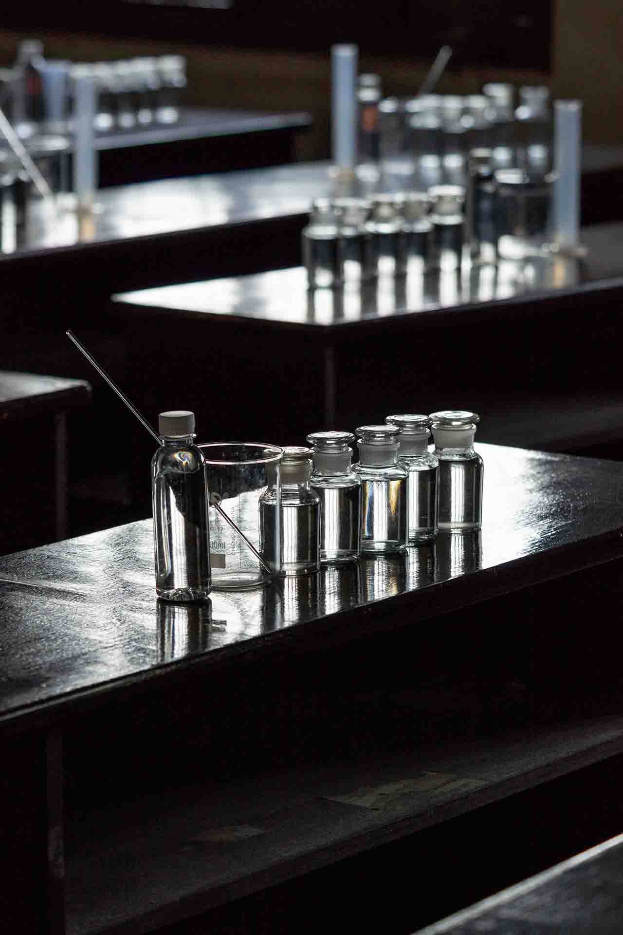 Small glass bottles and vials for Baijiu tasting
